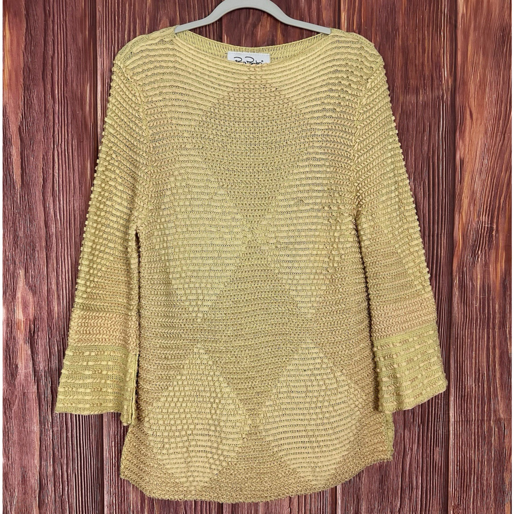Pepa Pombo Handmade Womens Tunic Sweater Yellow Boat Neck Size Medium - Large